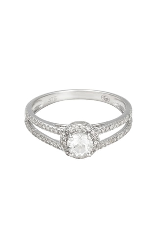 Anillo - Oro blanco, diamantes y topacio