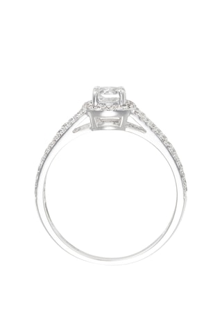 Anillo - Oro blanco, diamantes y topacio