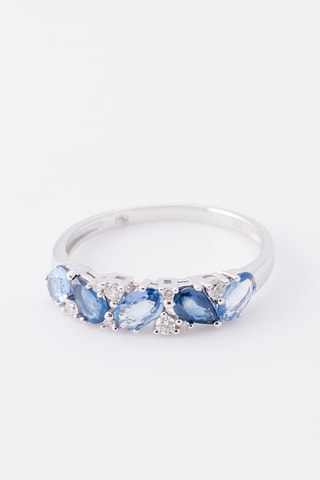 Anillo - Oro blanco, diamantes y zafiros