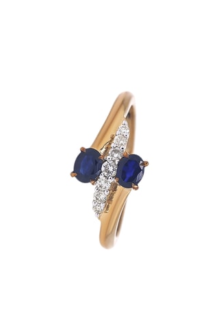 Anillo - Oro amarillo, diamantes y zafiros