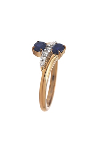 Anillo - Oro amarillo, diamantes y zafiros