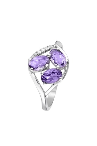 Anillo - Oro blanco, diamantes y amatistas