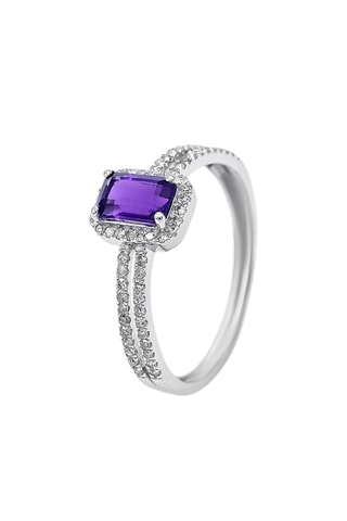 Anillo - Oro blanco, diamantes y amatista
