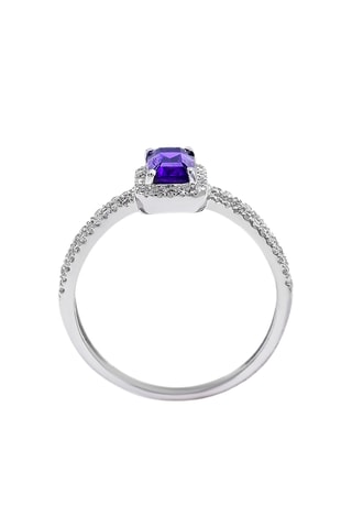 Anillo - Oro blanco, diamantes y amatista