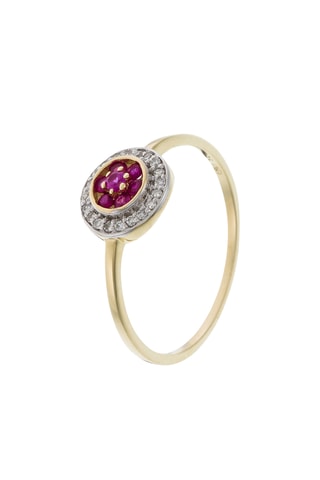 Anillo - Oro amarillo, diamantes y rubí