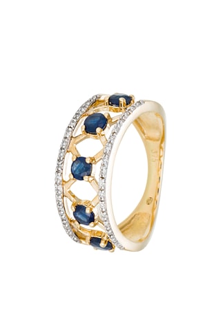 Anillo - Oro amarillo, diamantes y zafiros