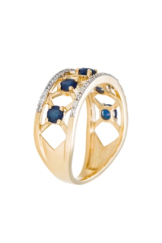 Anillo - Oro amarillo, diamantes y zafiros