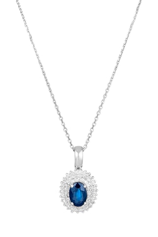 Colgante - Oro blanco, diamantes y zafiro