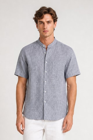 Camisa regular fit de lino - Azul marino