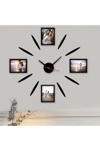 Klok met 4 Fotolijsten - 50 x 50 cm - Zwart