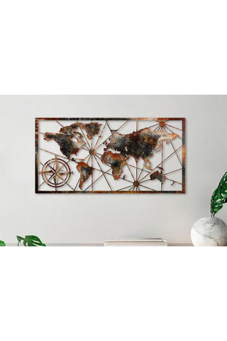 Wanddecoratie World Map Large - 120 x 60 cm - Bruin