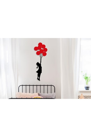 Wanddecoratie “Meisje met ballonnen” Banksy - 100 x 34 cm - Zwart en Rood