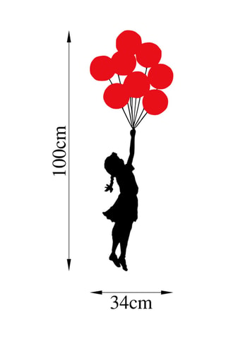 Wanddecoratie “Meisje met ballonnen” Banksy - 100 x 34 cm - Zwart en Rood