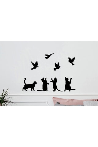 Wanddecoratie Birds Playing With Cats - 110 x 79 cm - Zwart