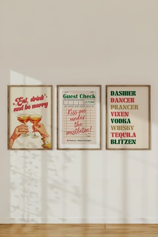 3 Massief Houten Wanddecoraties - 33 x 48 cm