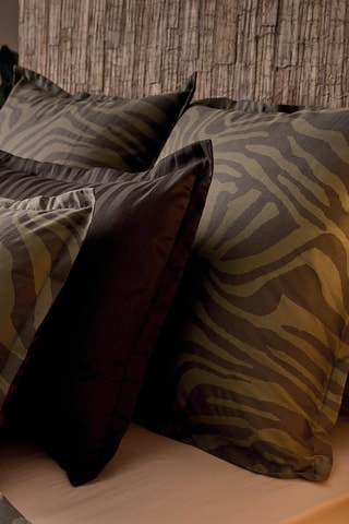 2 fundas de almohada de satén de algodón 80 hilos/cm² Evasion zébrée - Verde oscuro