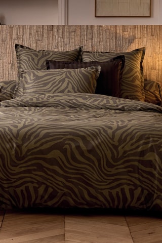 2 fundas de almohada de satén de algodón 80 hilos/cm² Evasion zébrée - Verde oscuro