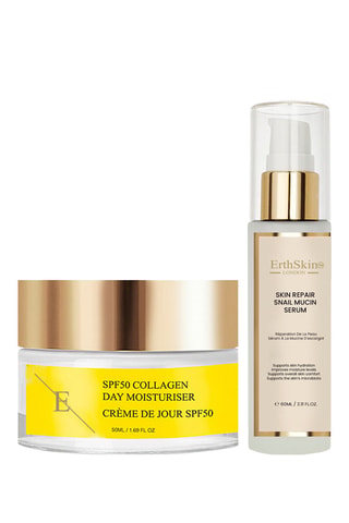 Estuche de sérum reparador con baba de caracol y crema de día con colágeno SPF 50 - 2 productos