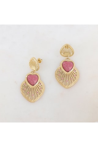 Boucles d'oreilles dorées à l'or rose - Rhodonite