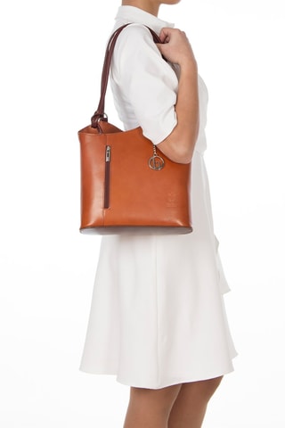 Shopping bag in pelle Lamone - Argentato e marrone