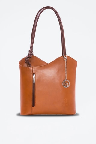 Shopping bag in pelle Lamone - Argentato e marrone