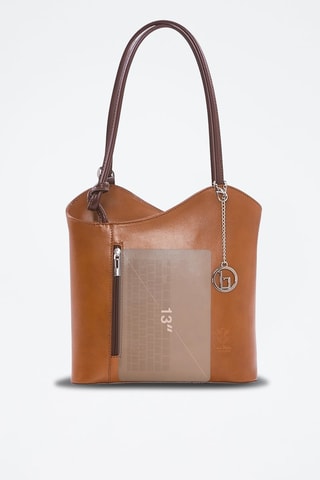 Shopping bag in pelle Lamone - Argentato e marrone
