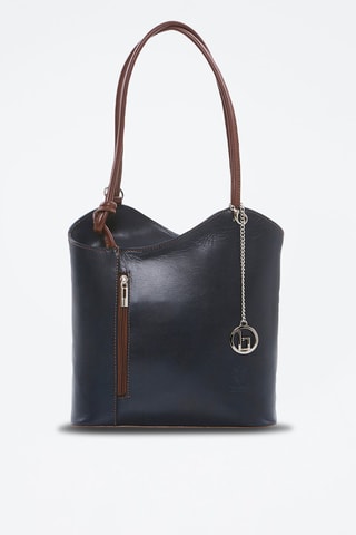 Shopping bag in pelle Lamone - Argentato, blu e marrone
