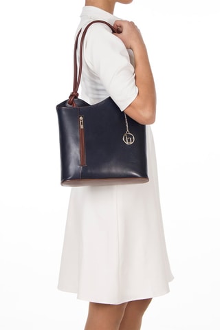 Shopping bag in pelle Lamone - Argentato, blu e marrone