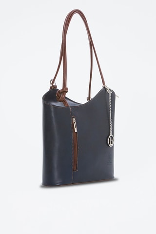 Shopping bag in pelle Lamone - Argentato, blu e marrone
