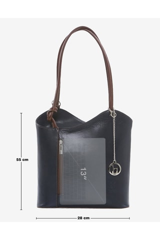 Shopping bag in pelle Lamone - Argentato, blu e marrone