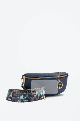 Sac bandoulière en cuir Irpino  - Bleu et marron