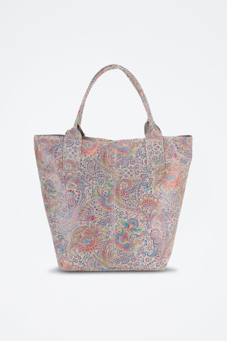 Shopping bag in pelle Liberazione - Beige, blu, giallo e rosa