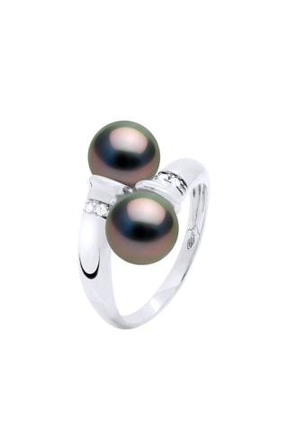 Anillo - Oro blanco, perla cultivada de agua dulce y diamantes