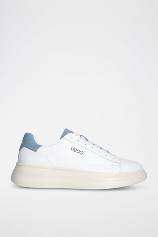 Sneakers en cuir - Blanc, beige et bleu