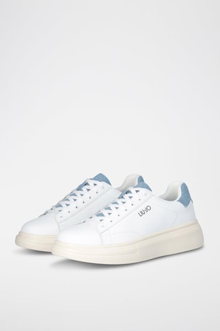 Sneakers en cuir - Blanc, beige et bleu