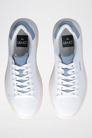 Sneakers en cuir - Blanc, beige et bleu