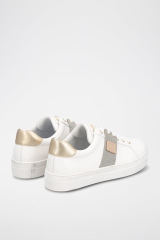 Sneakers en cuir de taureau Alicia - Blanc, doré et gris