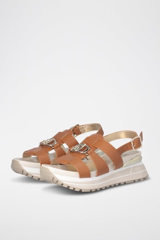 Sandales compensées en cuir Maxi Wonder - Beige et argenté