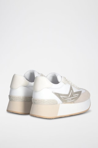 Baskets plateformes en cuir - Blanc, beige et doré