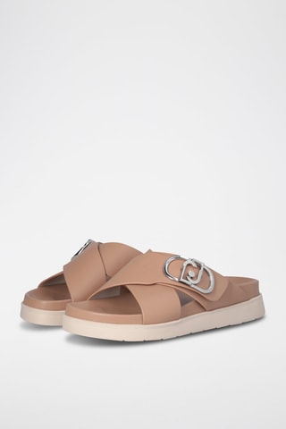 Mules plateformes en cuir - Beige et blanc
