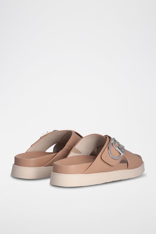 Mules plateformes en cuir - Beige et blanc