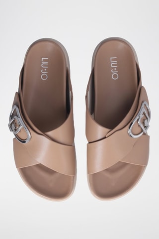 Mules plateformes en cuir - Beige et blanc