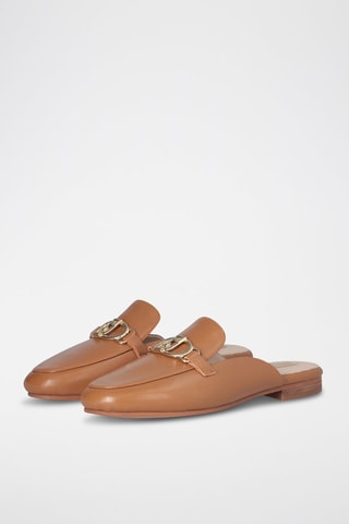 Mules en cuir de mouton Emel - Beige et argenté