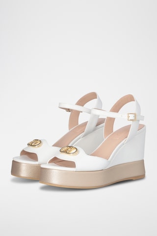 Sandales compensées en cuir - Blanc et doré