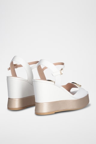 Sandales compensées en cuir - Blanc et doré