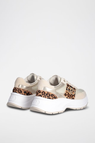 Baskets plateformes en cuir Eva - Blanc, beige et doré