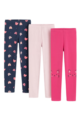3 leggings - Bleu marine, fuchsia et rose poudré