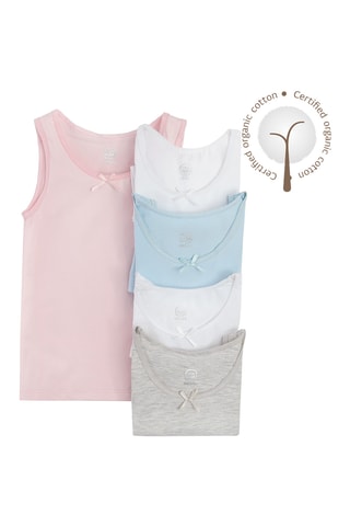 5 débardeurs en coton biologique - Blanc, rose et ciel