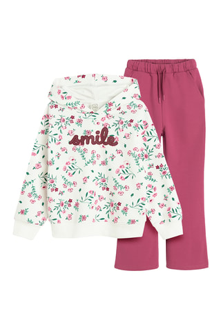 Sweat à capuche et pantalon - Blanc et rouge brique