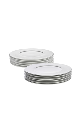12 assiettes plates en porcelaine Solène - 27 et 29 cm
